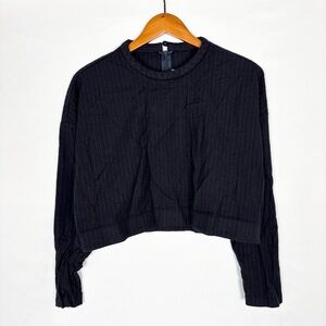 Nicholas Wool Crop Long Sleeve Stripe Shirt Black Size 6